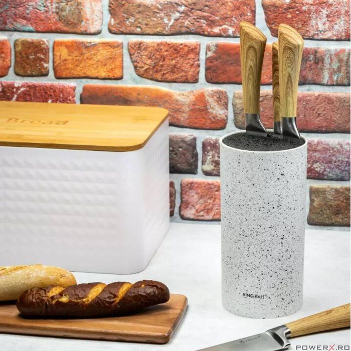 Suport pentru cuțite rotund, 11x22cm, alb marmorat, KingHoff