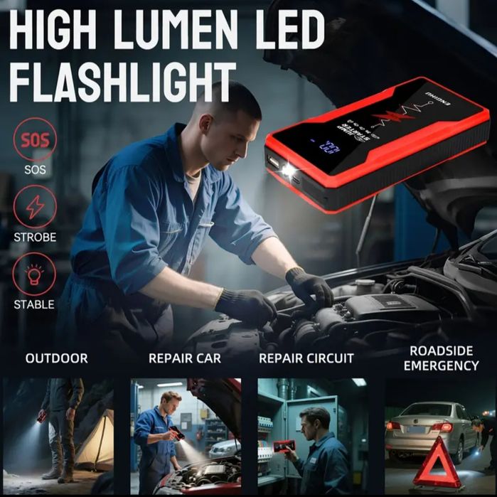 Стартер за Автомобил 12V 5000A с LED и Смарт Кабели за Бързо Зареждане