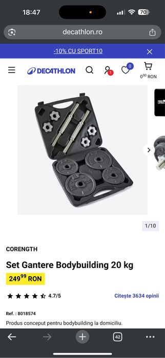 Set gantere 20 kg, geanta pentru transport