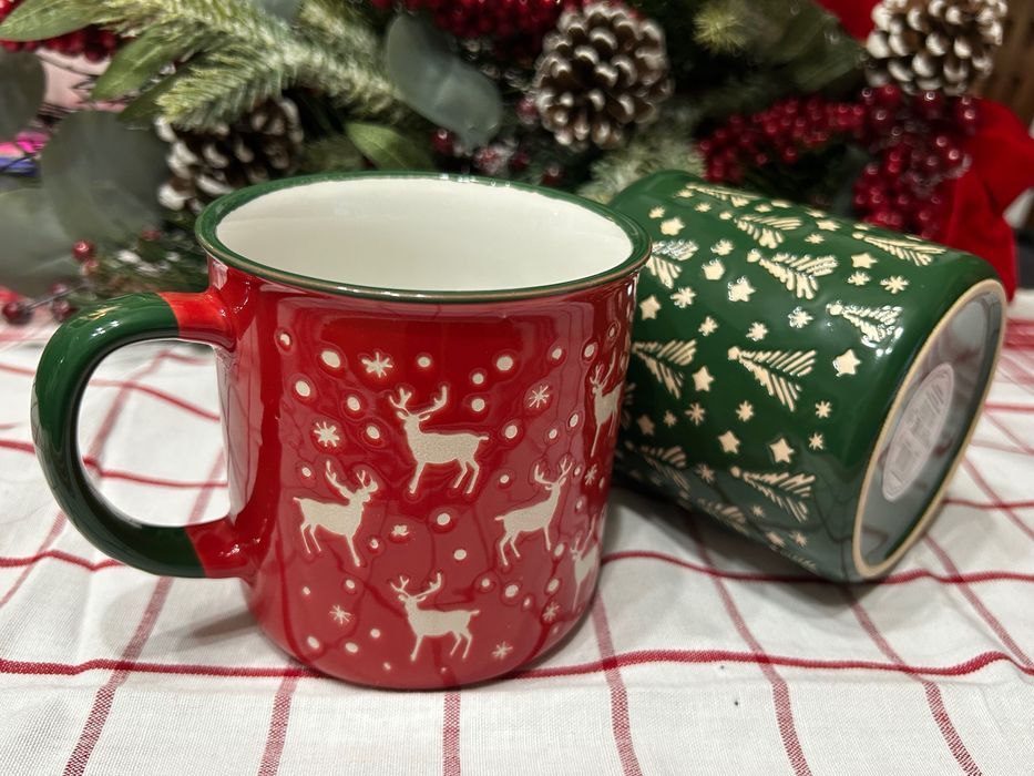 Deosebit! Cadou Crăciun set 2 căni ceramică 540 ml decor Crăciun
