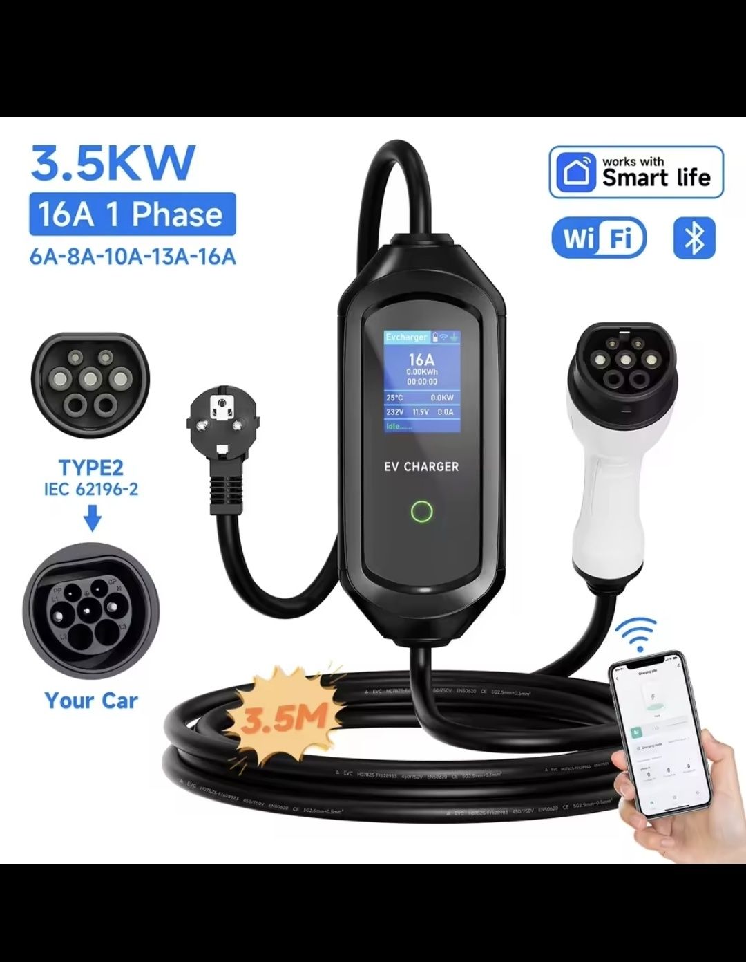 Зарядно за  електрическа кола Hybrid с Wi-Fi EV type 2