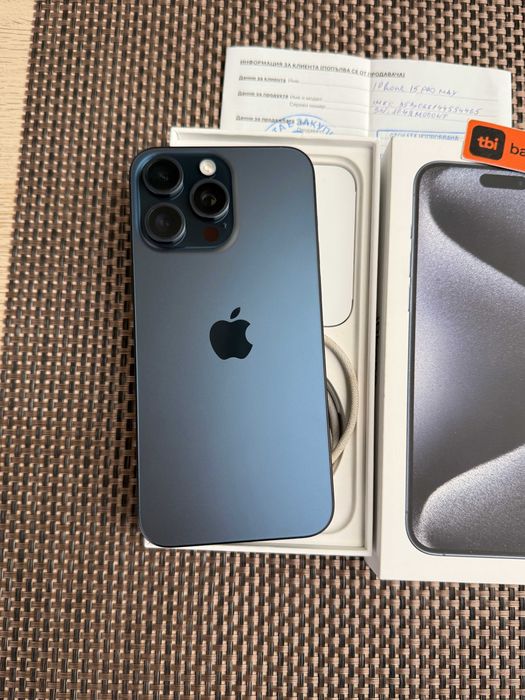КАТО НОВ! iPhone 15Pro MAX Лизинг от 50лв/м blue Titanium 256 син ГАР