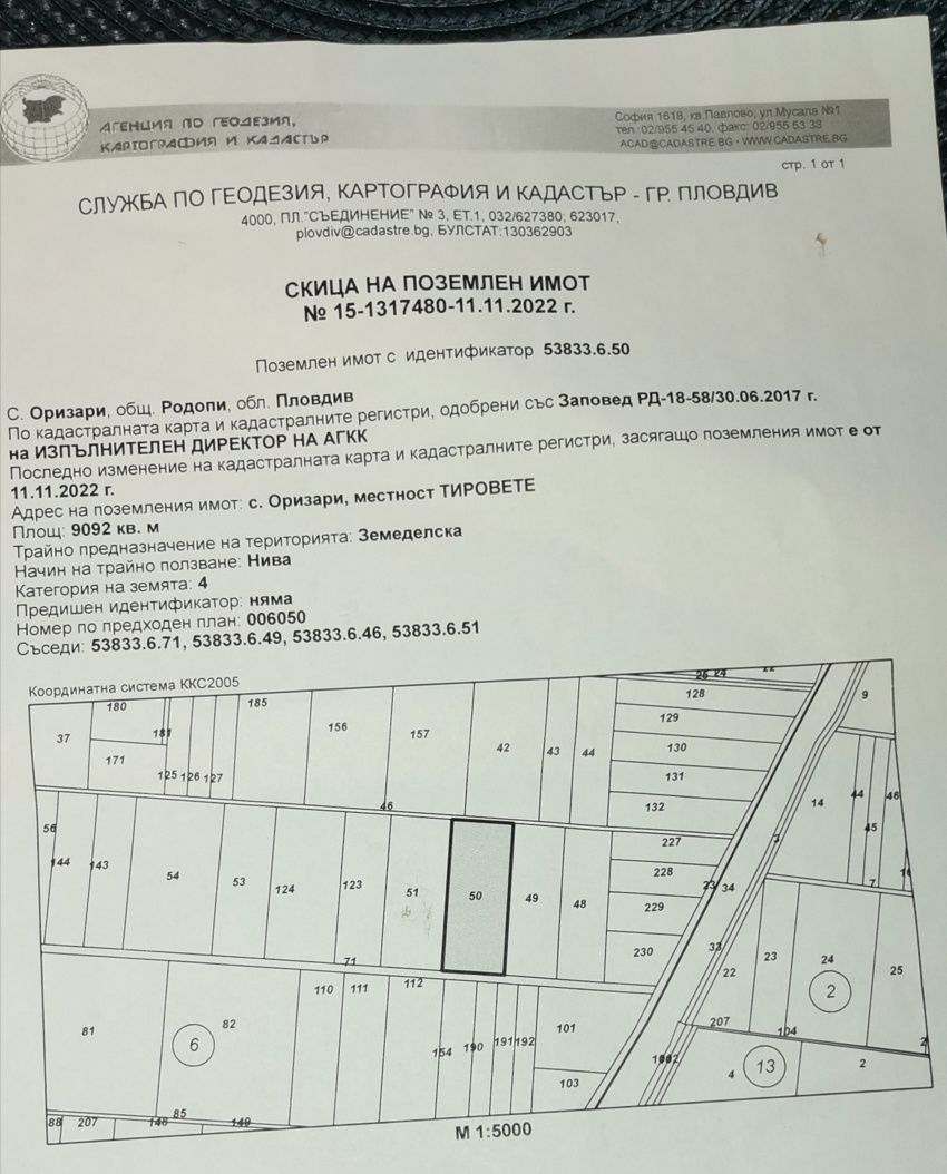 Земеделска земя в Оризари пловдив до пещерско шосе