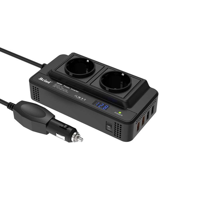 Invertor Auto 200W 12V–220V cu 2 Prize AC 2x USB 2.4A + 2x USB QC 3.0