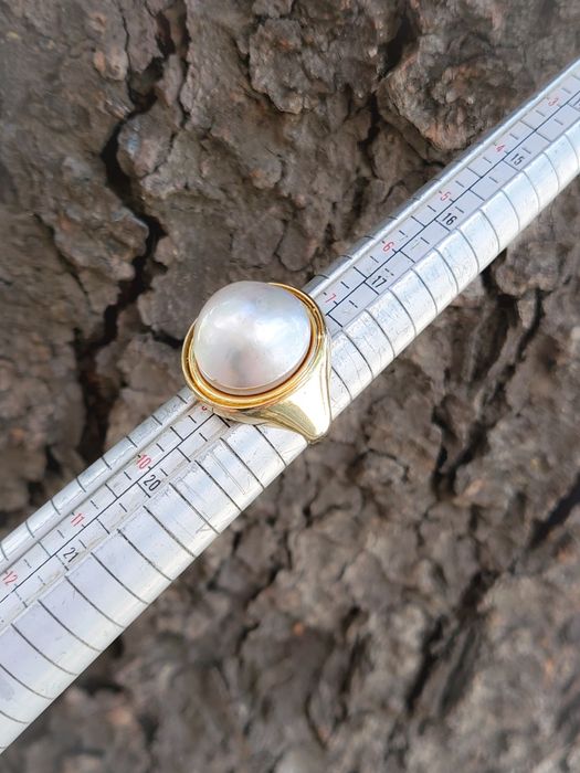 Inel din aur galben de 14K cu perlă naturală – mărimea 57 / 10,04 g