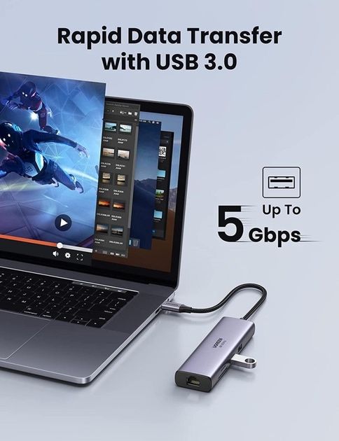 Ugreen CM478 5-в-1 USB-C HUB (HDMI, USB-A 3.0, 2x USB-A 2.0, PD 100W)
