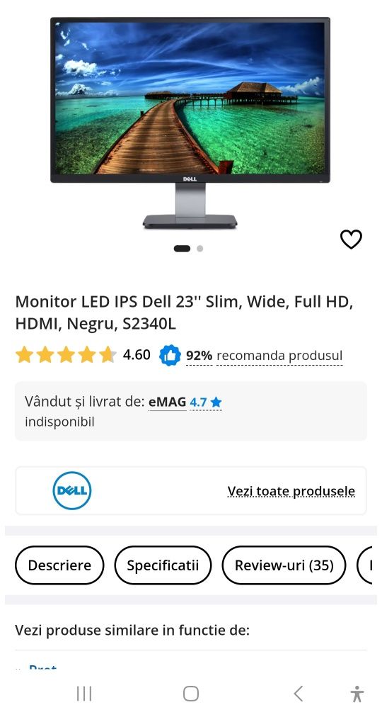 Monitor LED IPS Dell 23" Slim, Wide, Full HD
HDMI, Negru, S2340L
4.60