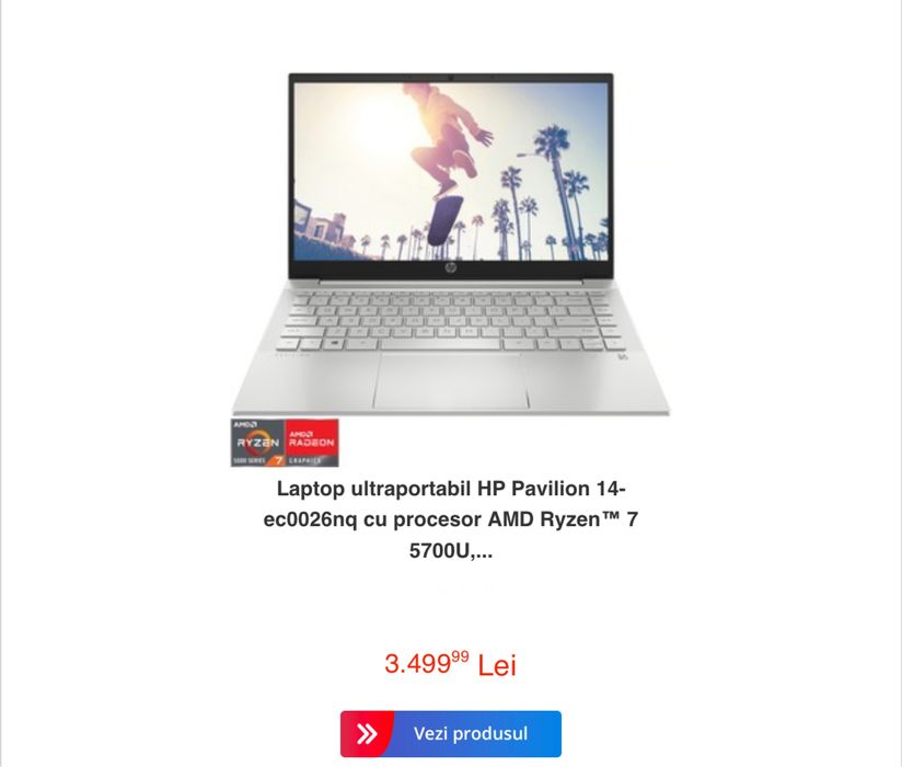 Laptop ultraportabil HP Pavilion 14”