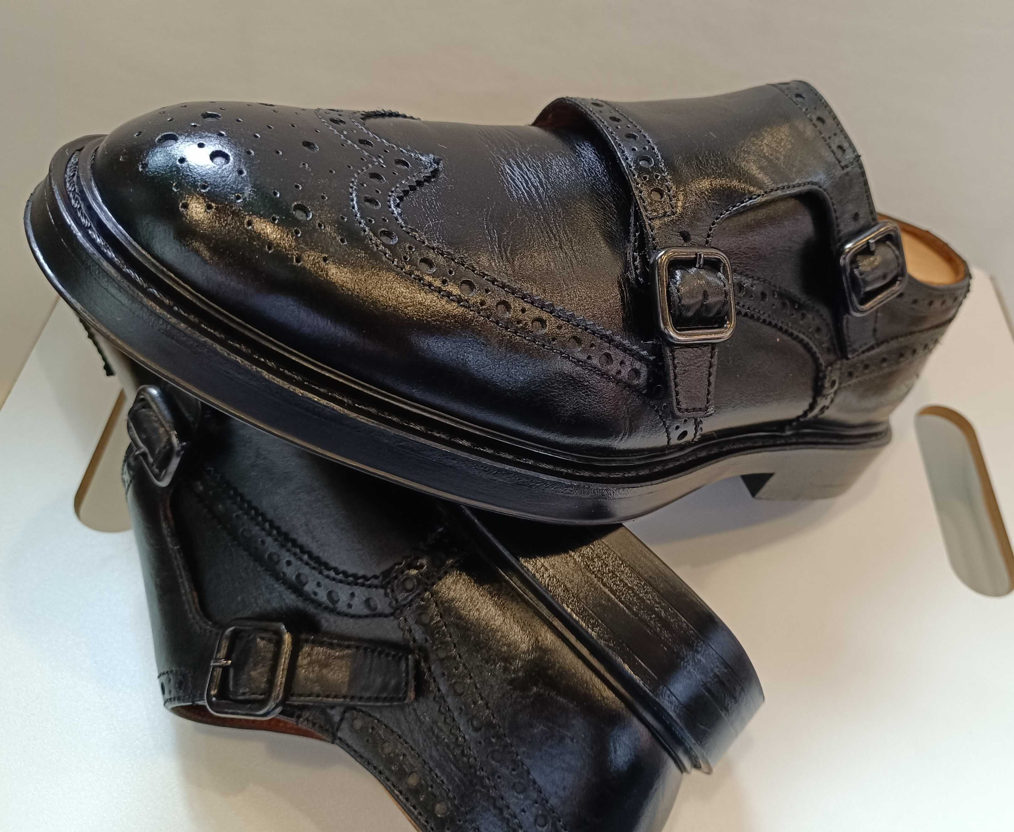 Pantofi monk 42.5 43 brogue premium FRAU piele naturala moale