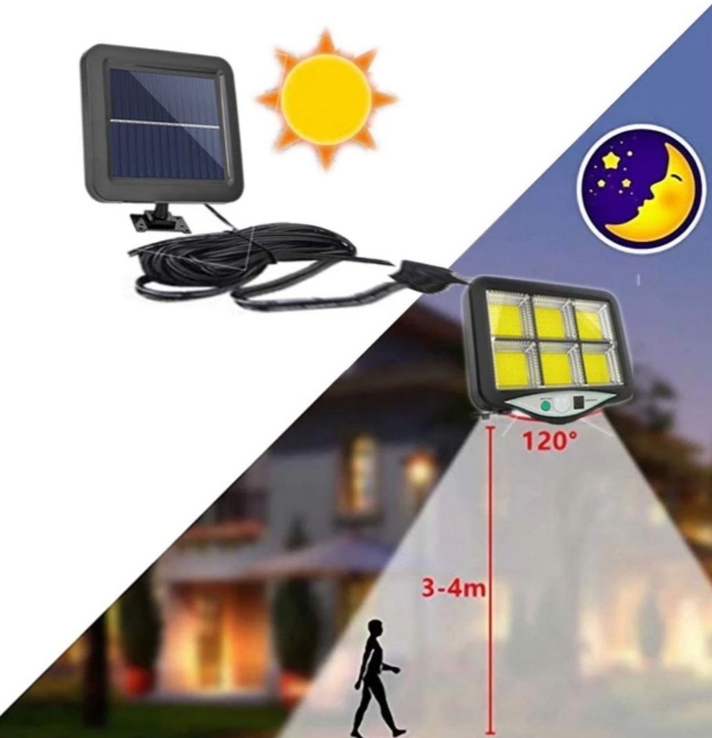 Set 2 x Proiector solar 128-6 COB cu senzor si telecomanda IP65