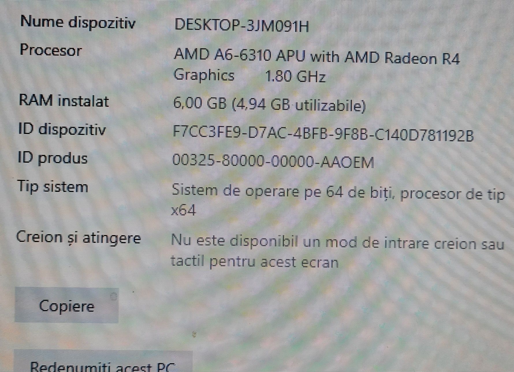 Laptop HP 15, procesor AMD A6-6310, 6 GB DDR3, hdd 1 TB