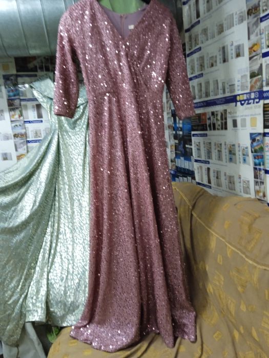Платье женское,шёлковое блестящее свело фиолетовое, размер 46, длинно