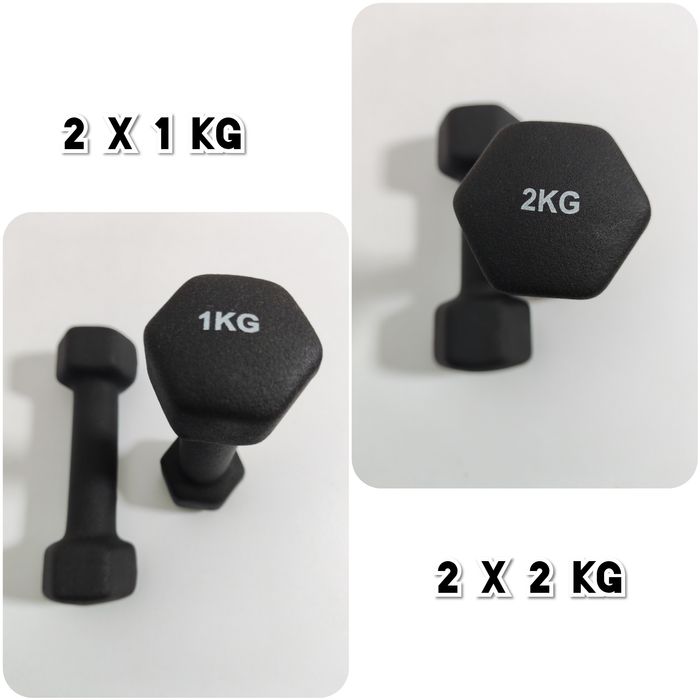 Set gantere neopren Tunturi, 1 kg, 2 kg noi.