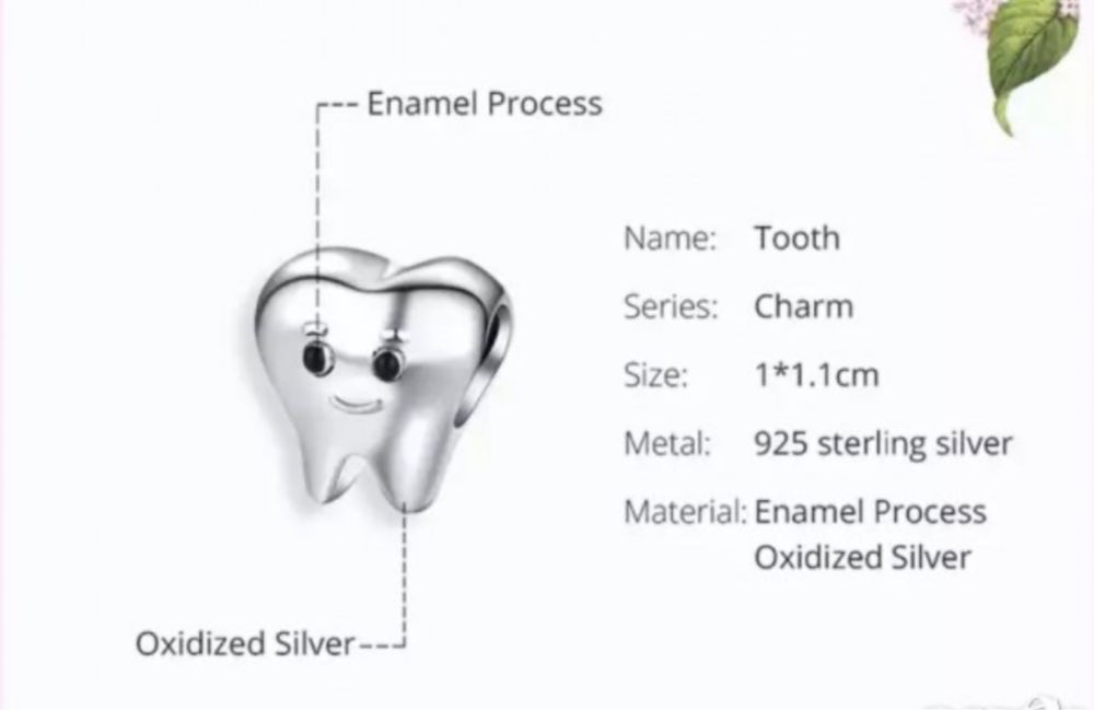 Талисман сребърен за гривна Пандора зъбче THE TOOTH модел 020