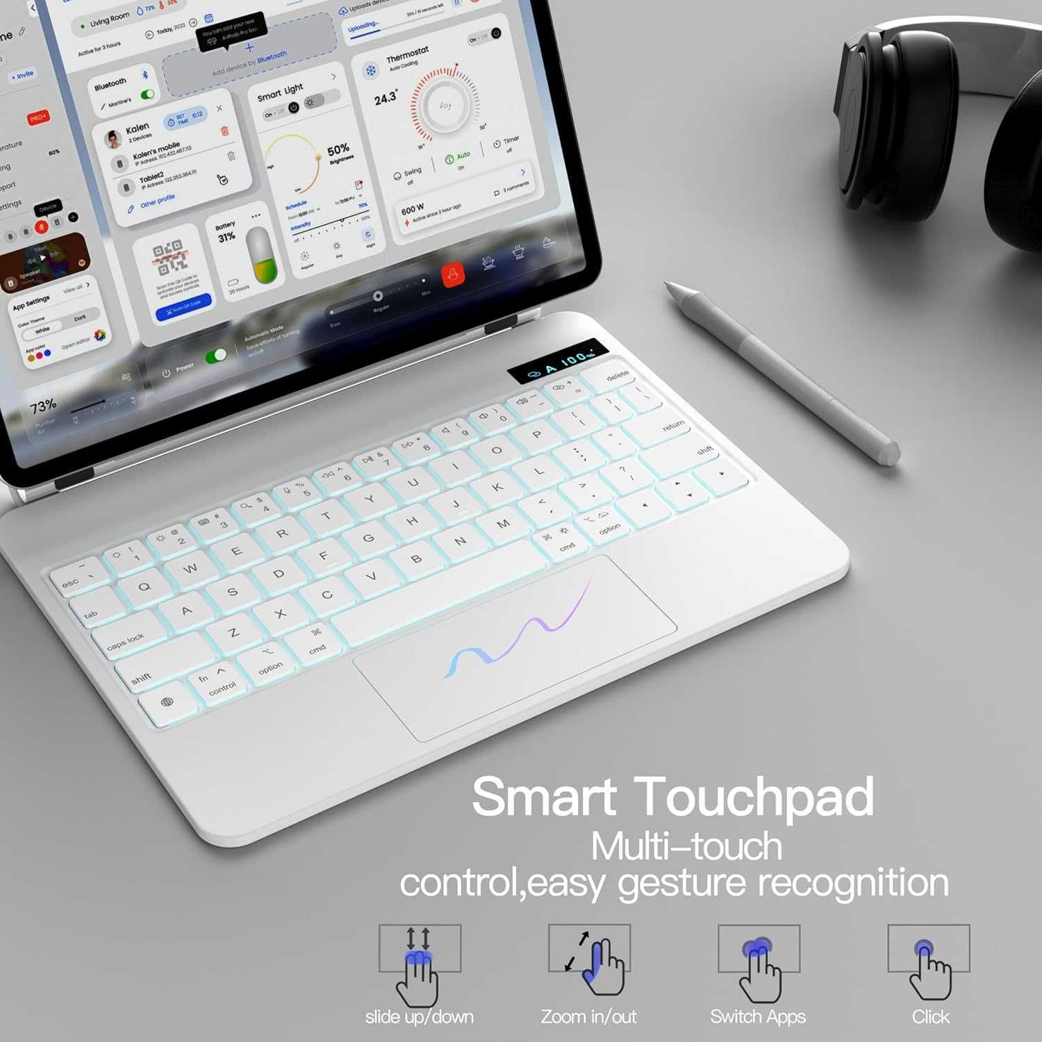 Стилен бял магнитен калъф с клавиатура и тъчпад за iPad Pro и iPad Air