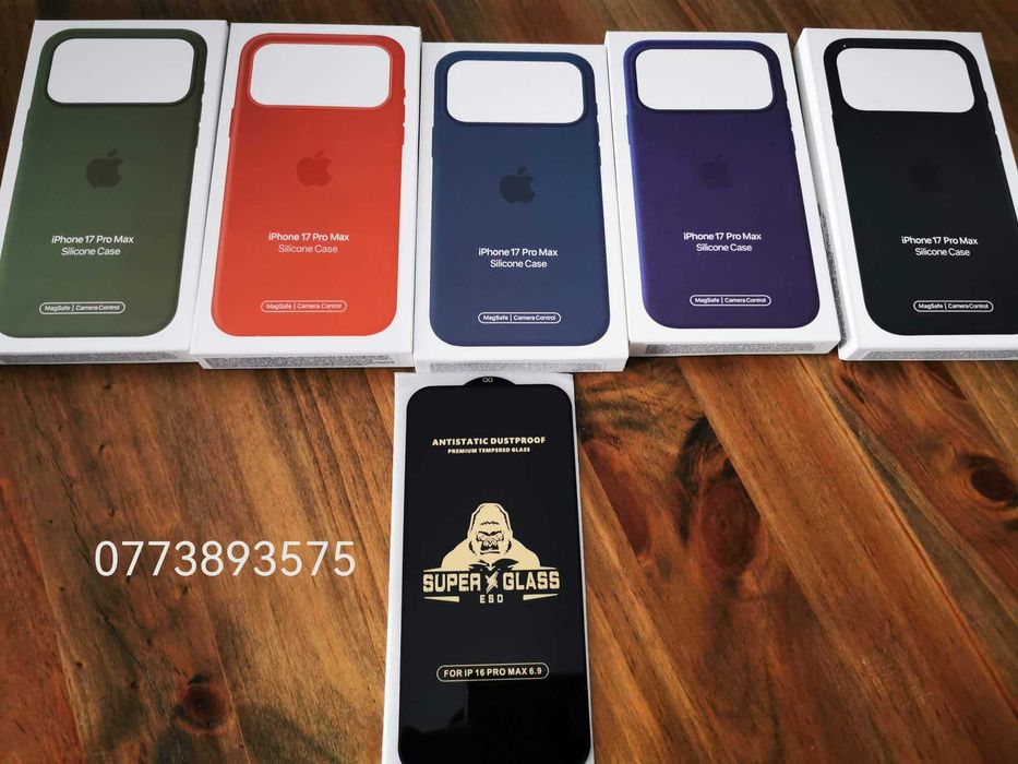 Husa silicon cu cip si Magsafe + folie sticla ecran Iphone 17 PRO Max