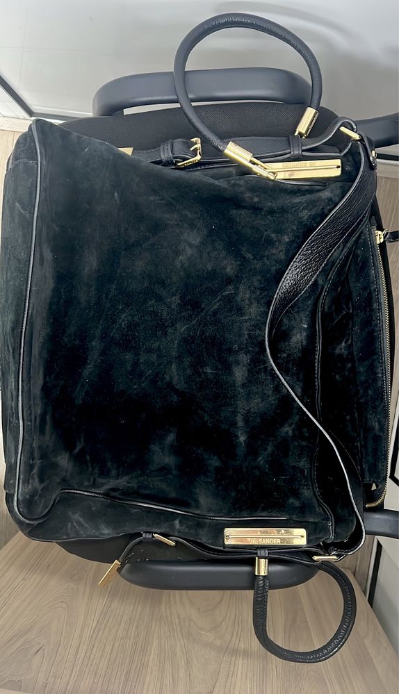 Велурена чанта Jil Sander с естествена кожа