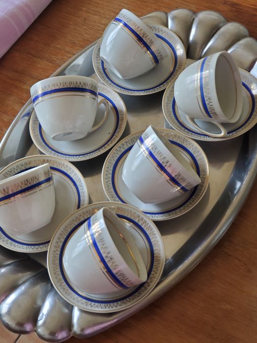 Set cafea porțelan alb albastru