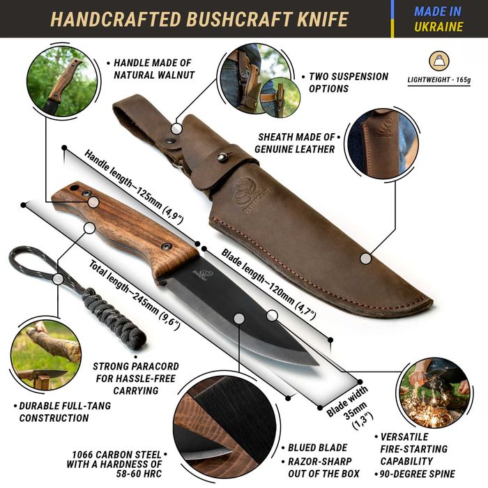 Cuțit Bushcraft BeaverCraft Full Tang cu teacă de piele