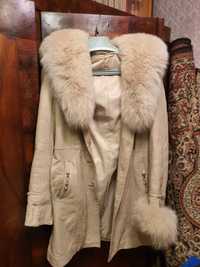 Женская Зимняя куртка Кожаная дубленка с натуральным мехом