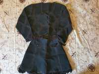 Бутиково дамско комплектче от естествена кожа с ръчно плетени дантели
