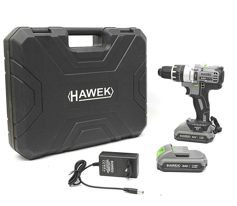 Акумулаторен ударен винтоверт 24V с инструменти и 2 батерии HAWEK