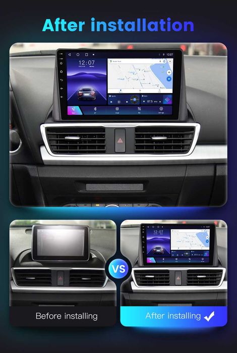 Navigatie Android 14 Mazda 3 2013 - 2019 Waze Carplay + CAMERA