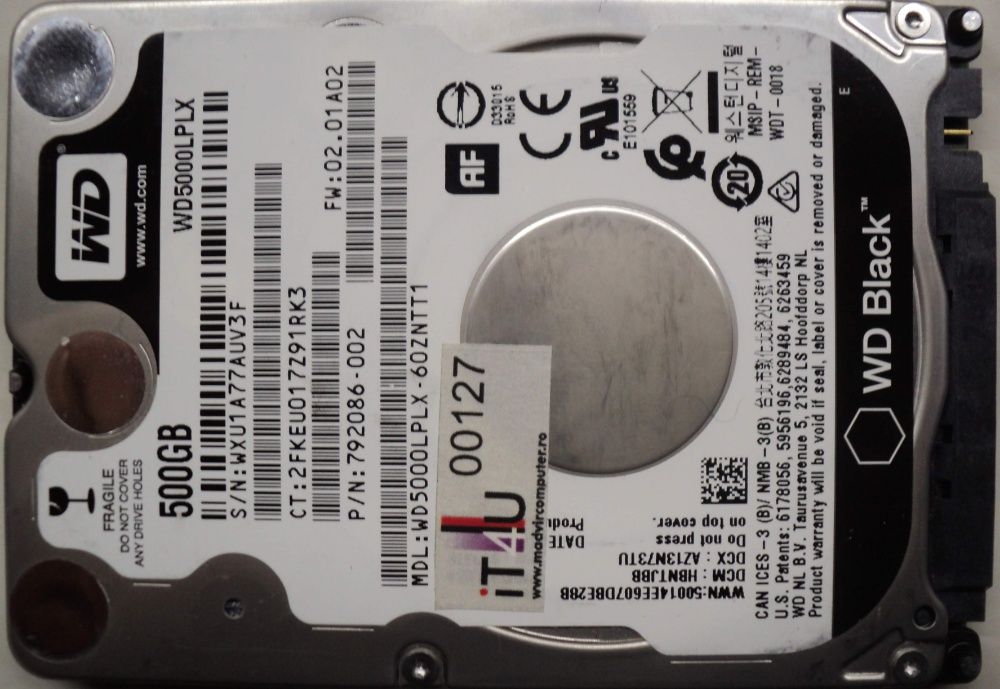 Hard Disk-HDD Sata 2,5" HDD-500 Gb Western-BLACK WDC WD5000LPLX-60ZNTT