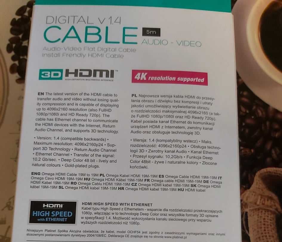 Cablu Omega HDMI, flat digital cable 1.4, 5m, nou