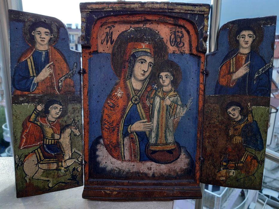 Стара Българска Домашна Икона Триптих