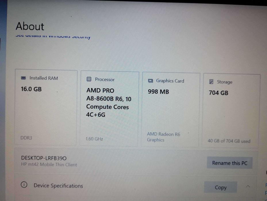 HP mt42 Mobile Thin Client – 16GB RAM, 239GB SSD + 466GB HDD