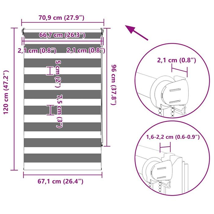vidaXL
Jaluzea tip zebră, 70 x 120 cm, gri
