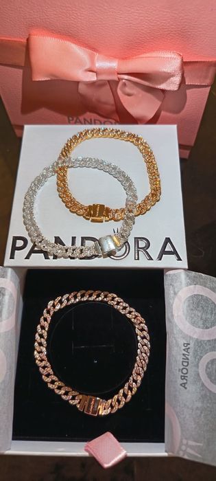 Bratari Pandora Argint S925 Set 3 Bucati(Argintiu,Rose Gold,Gold)