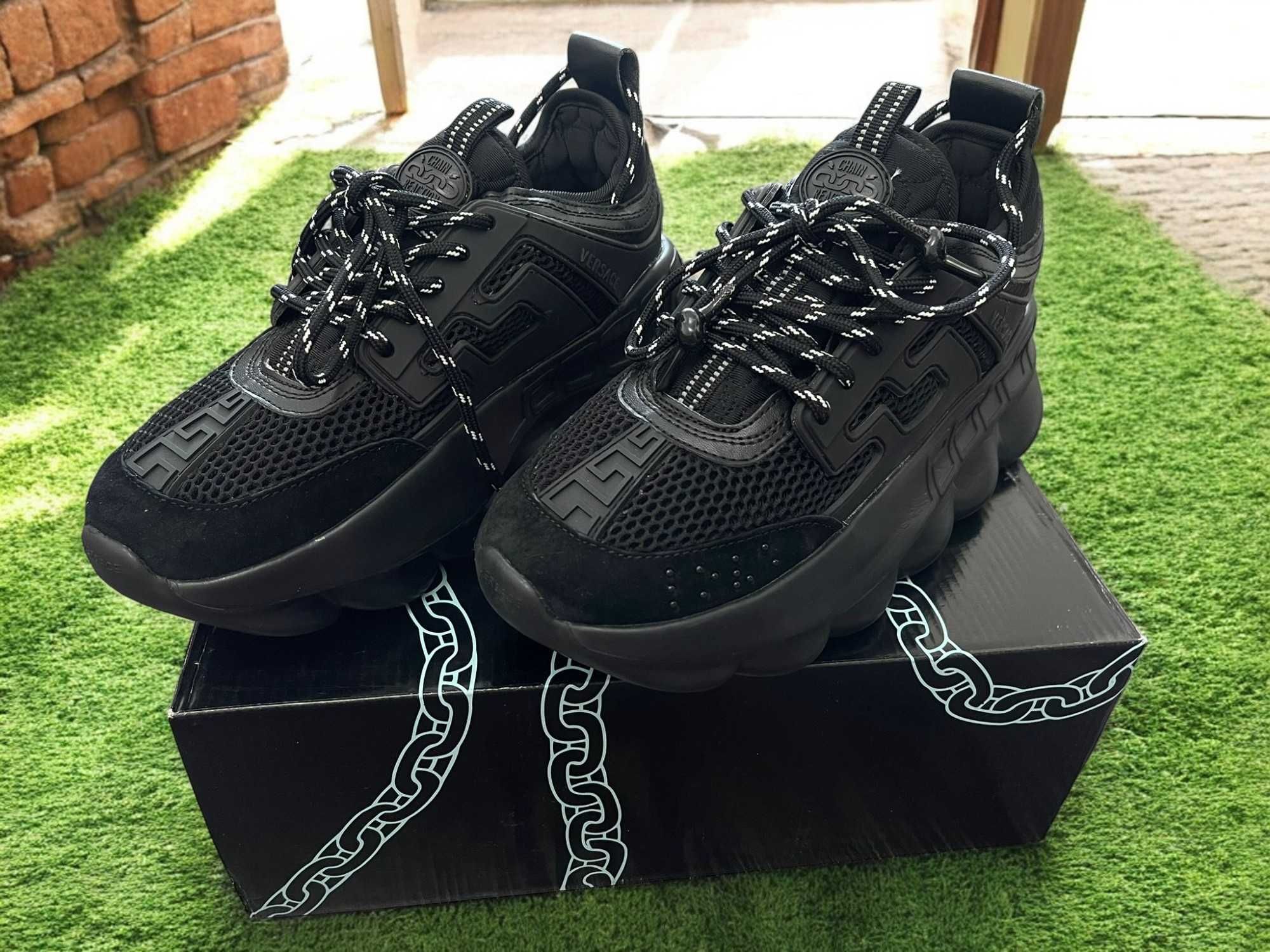 Adidasi Versace Chain Negru - Adidasi Premium Full Box Piele naturala
