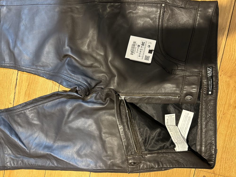 Pantaloni de piele naturala, Zara, 38. Produs nou.