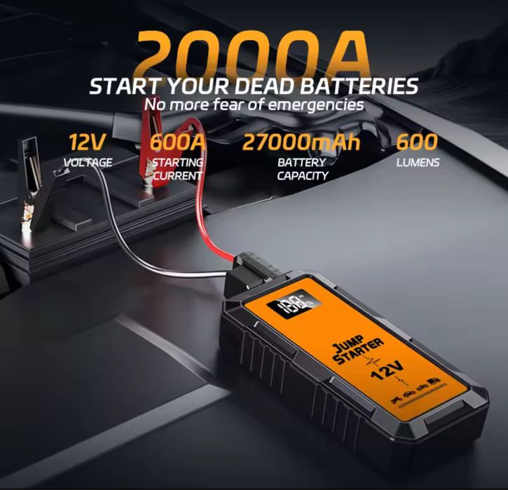 Robot pornire auto portabil 2000A, redresor cu acumulator 12000mAh