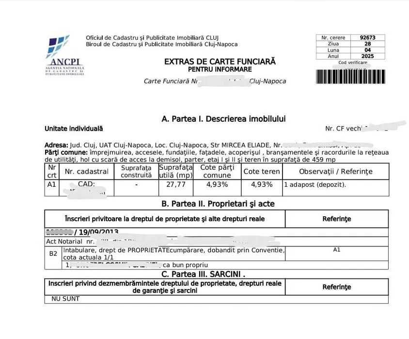 Garsoniera in Zorilor, la demisol, str Mircea Eliade