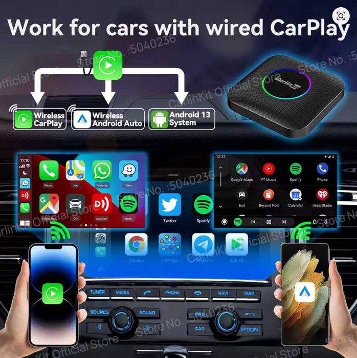 Wireless Android Auto/Carplay - Full Android System 8GB RAM 128GB ROM