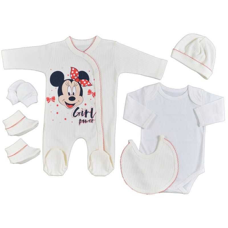 Бебешки комплект за изписване Minnie Mouse в цвят екрю (7 части)