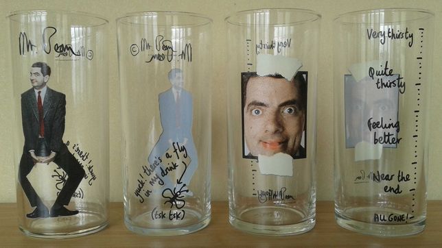 4 pahare Mister Bean / Mr. Bean (Rowan Atkinson) - 13,5 cm - nou