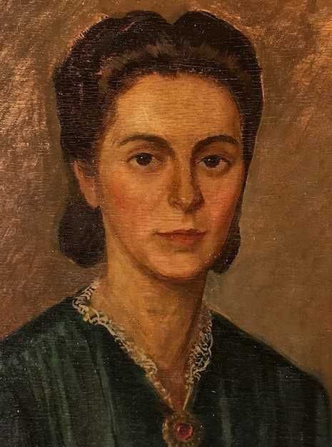 SUPERB ”Portret de femeie”-Tablou f VECHI, ulei/lemn, semnat,70x60cm