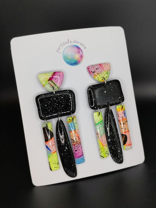 Cercei lut polimeric funky retro neon lucrați manual