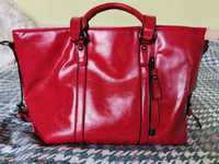 Червена чанта за офиса или ежедневието от естествена кожа