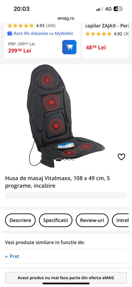 Aparat de masaj Vitalmaxx cu 5 programe,incalzire noua fara eticheta