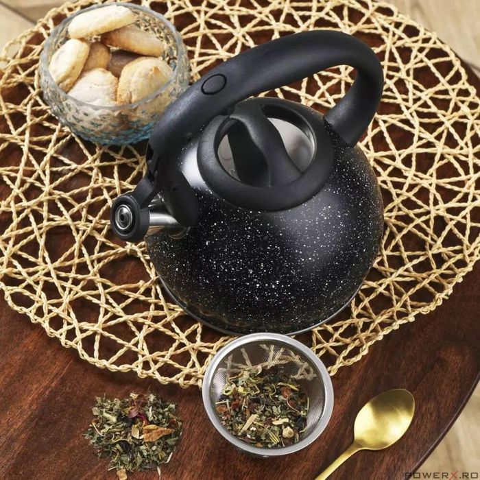 Ceainic din inox, cu sita, negru marmurat,1.2l, Kinghoff