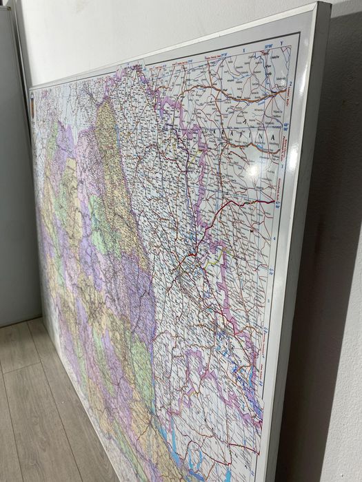 Hartă România Ramă Aluminiu 193X140cm Administrativă Rutieră Turistică