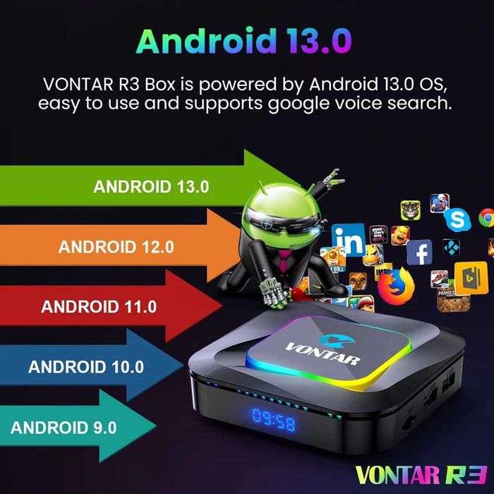 TV Box 4K Vontar R3 Android 13, Quad Core, 4 GB RAM, 32 GB, A95X Max +