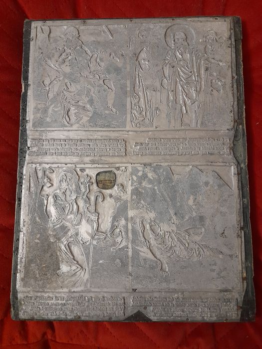 Veche placă tipografica (matrita) din zinc, tema religioasă