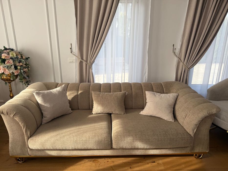 Set Canapele 3-3-2-1 Cappucino cu Auriu