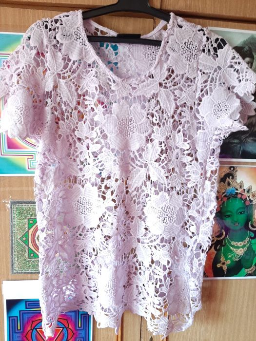 Camasa voal matase brodata, bluza broderie lila